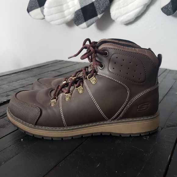 Skechers Men\'s 7 Brown Faux Leather Boots Mid Ankle Hiking Casual Outdoor main image 7